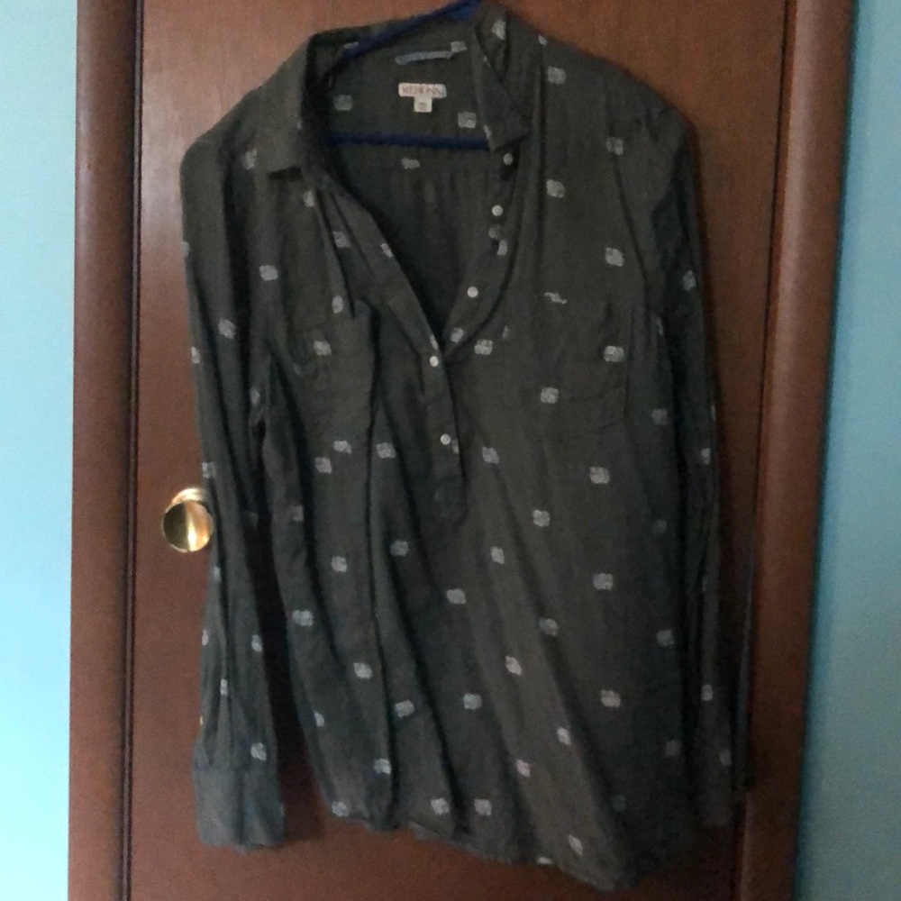 Merona button neck elephant shirt